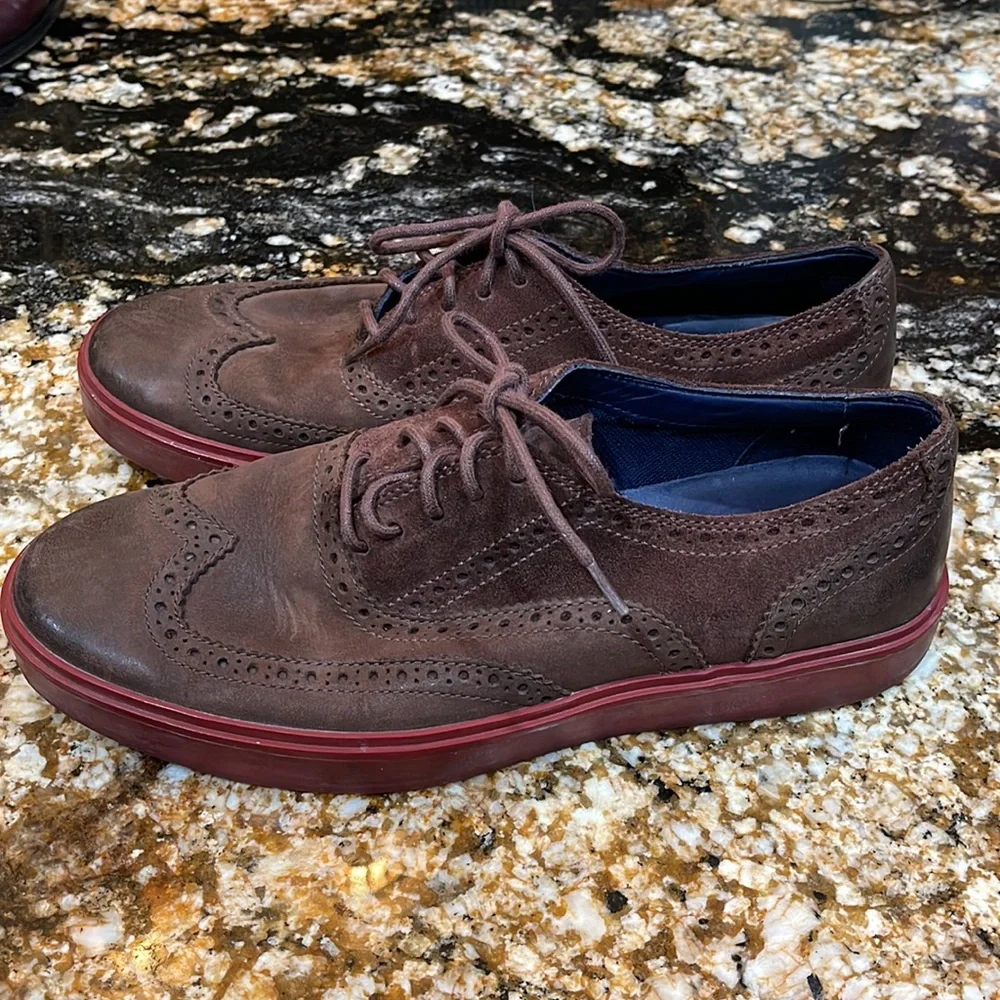 Cole Haan Brown Suede Wingtip Oxfords with Red Soles